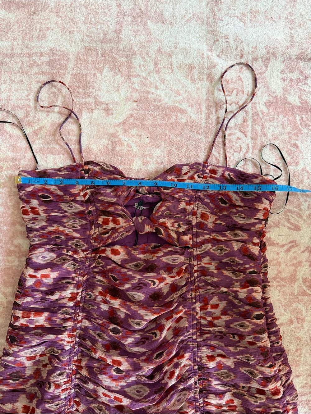 Zara Purple Patterned Ruched Mini Dress - Picture 6 of 7